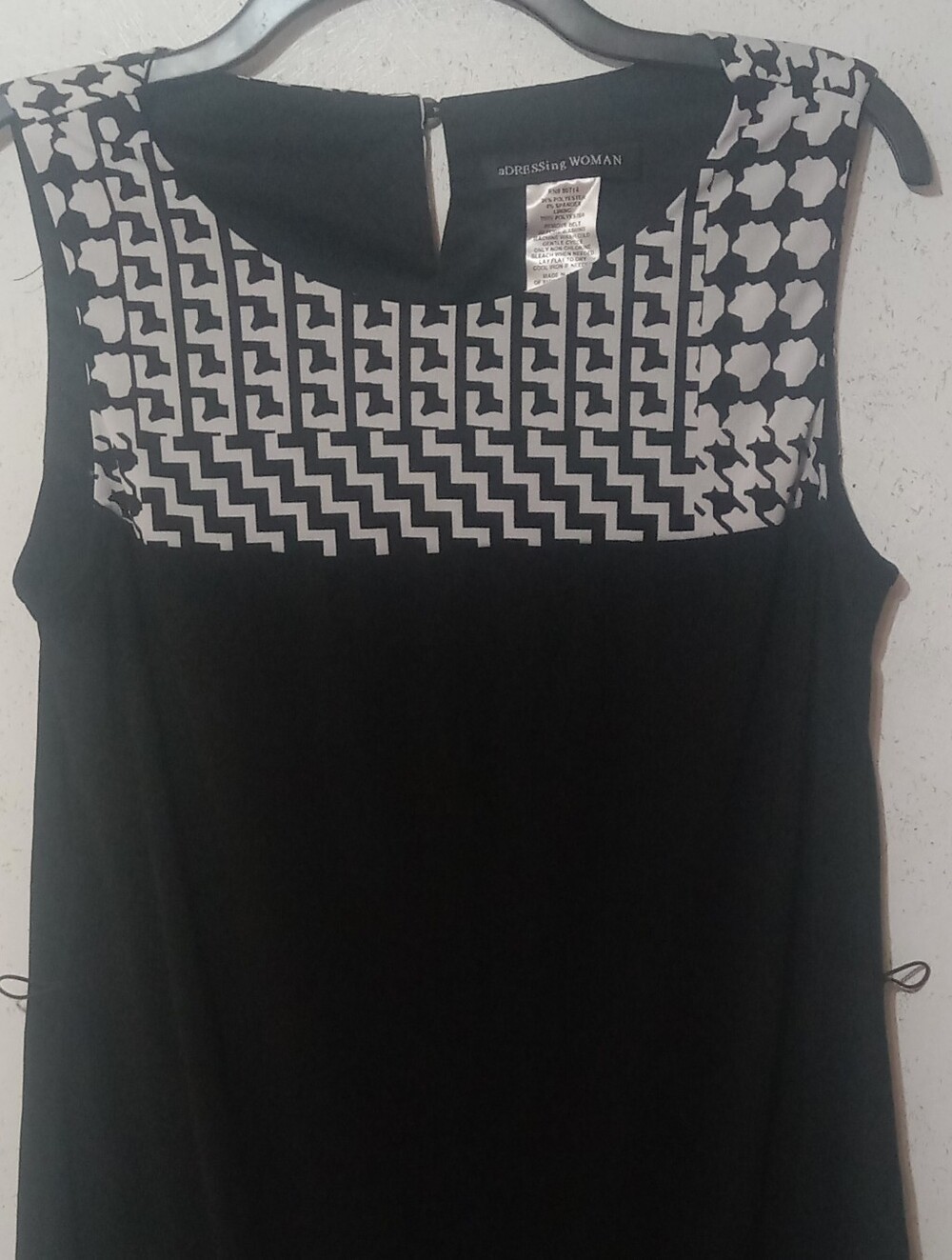 Sleeveless Black Camisole with Monochrome Geo Yoke by